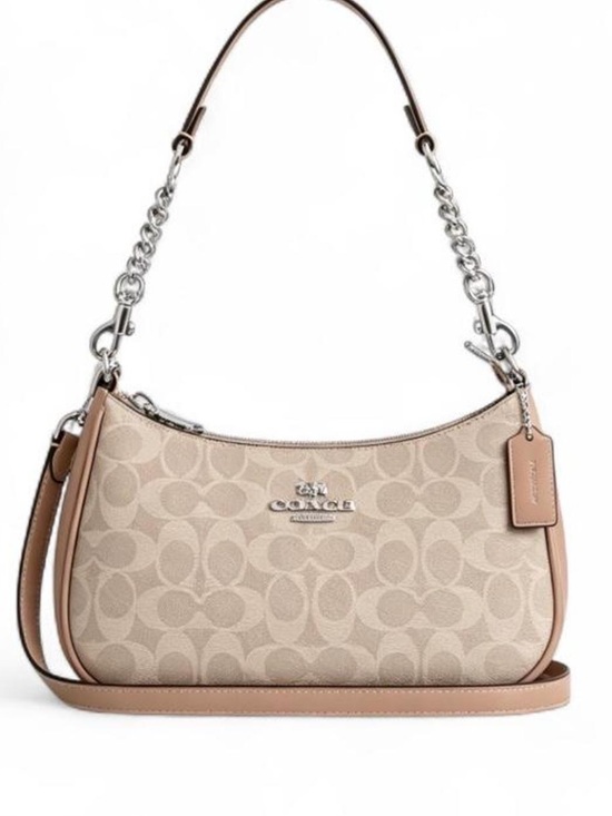 Coach Handbags - Coach Beige and Tan Signature Canvas Shoulder Bag